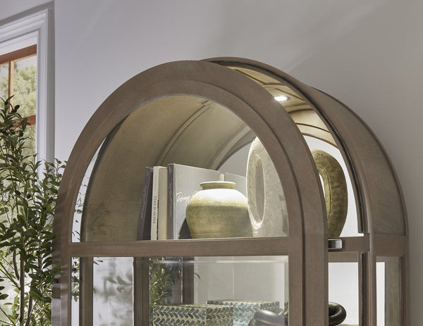 Hooker Furniture Arch Curio Cabinet With Glass Sliding Door – Elegant Arched Design For Sophisticated Living Spaces Brown Oak Veneer P021787
