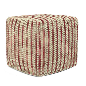 English Elm Zoey Handwoven Cube Pouf in Maroon Wool — Supportive Foam-Filled Accent Ottoman for Living Rooms Red B136P159263