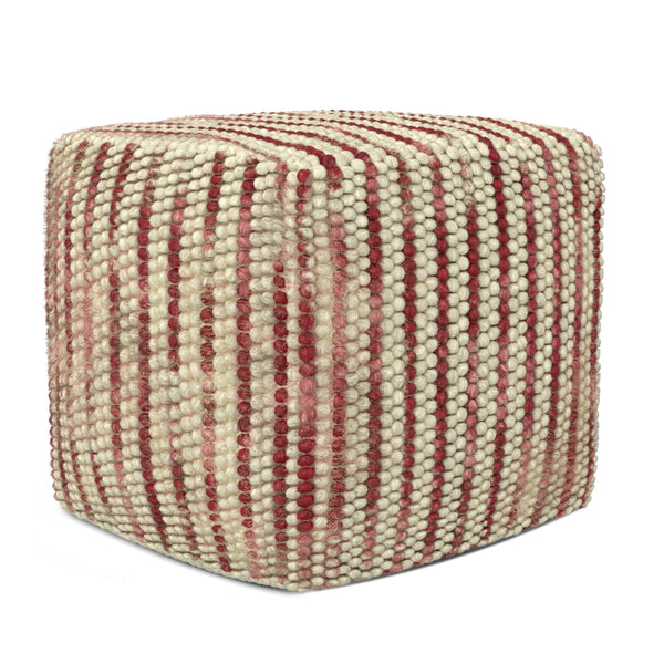English Elm Zoey Handwoven Cube Pouf in Maroon Wool — Supportive Foam-Filled Accent Ottoman for Living Rooms Red B136P159263