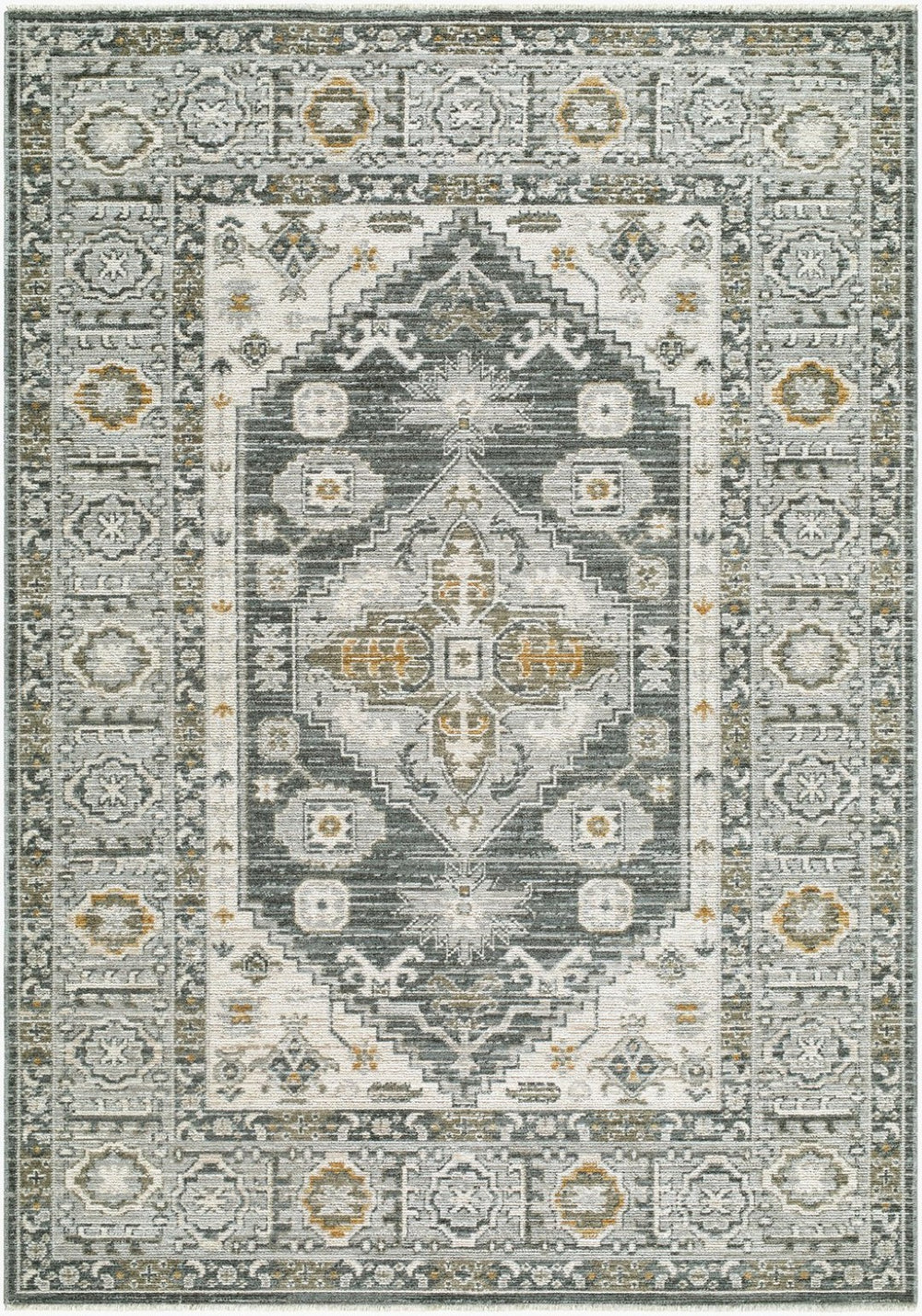 Livabliss Jane Machine Woven Polyester Area Rug with Fringe Border for Living and Bedroom Spaces Charcoal, Light 6'7" x 9' JAA2300-679