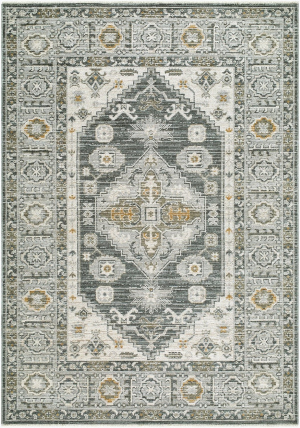Livabliss Jane Machine Woven Polyester Area Rug with Fringe Border for Living and Bedroom Spaces Charcoal, Light 6'7" x 9' JAA2300-679