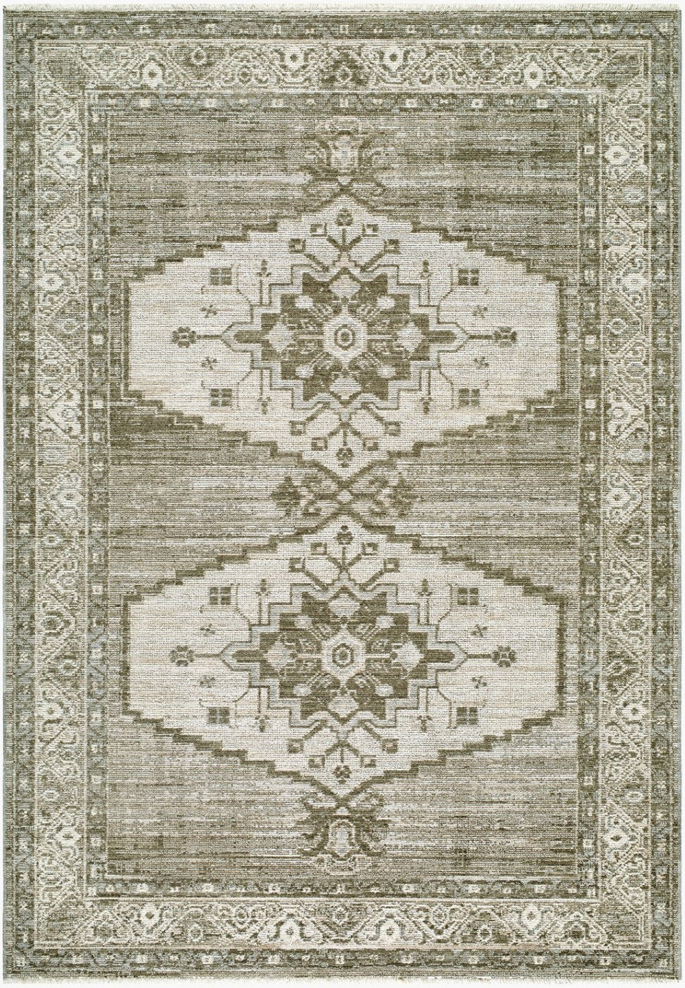 Livabliss Jane Machine Woven Polyester Area Rug with Fringe Border for Living and Dining Rooms Olive, Beige 5'3" x 7' JAA2302-575