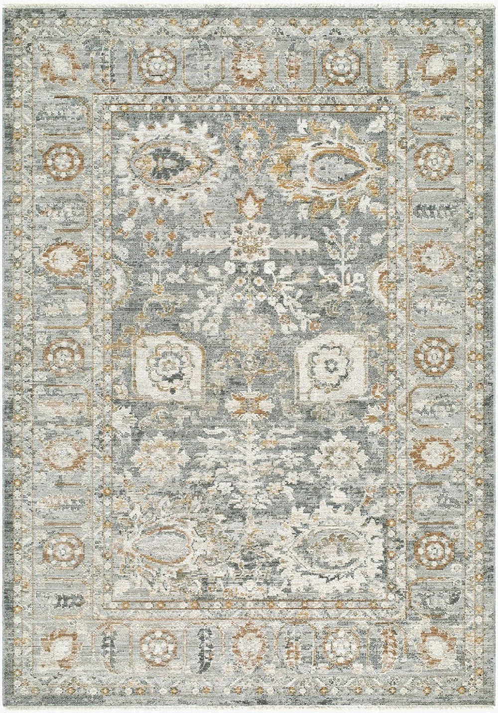 Livabliss Jane Fringe Border Polyester Area Rug Machine Woven in Turkey for Living Dining Bedroom Light Gray, Cha 6'7" x 9' JAA2303-679