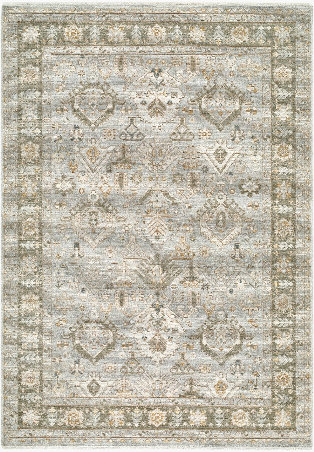 Livabliss Jane Traditional Medallion Polyester Area Rug with Fringe for Living Room or Bedroom Light Gray, Oli 6'7" x 9' JAA2304-679