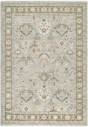 Livabliss Jane Traditional Medallion Polyester Area Rug with Fringe for Living Room or Bedroom Light Gray, Oli 6'7" x 9' JAA2304-679