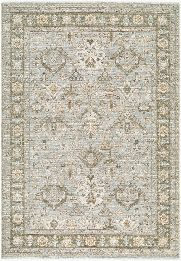 Livabliss Jane Traditional Medallion Polyester Area Rug with Fringe for Living Room or Bedroom Light Gray, Oli 6'7" x 9' JAA2304-679
