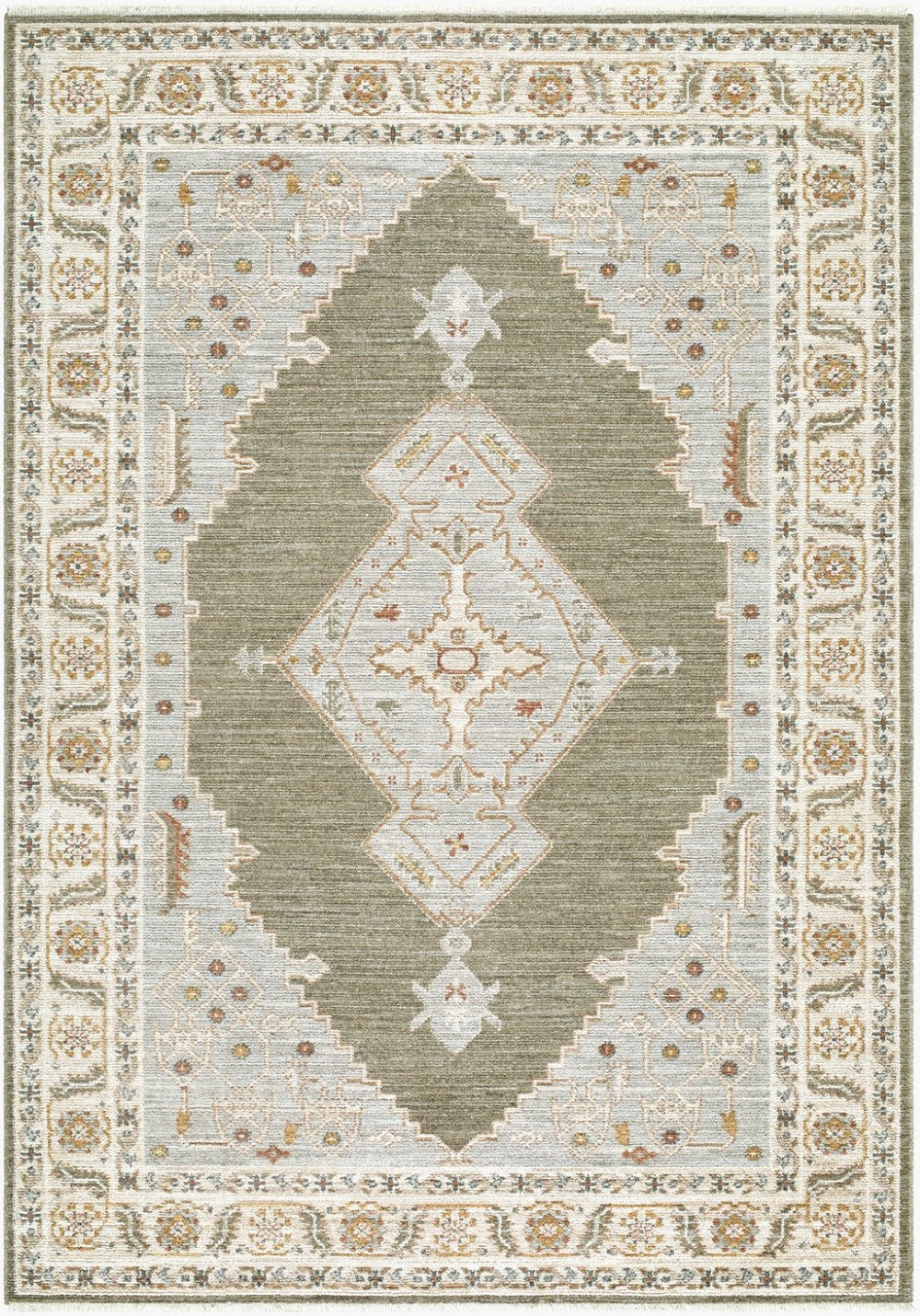 Livabliss Jane Medallion Area Rug Turkish Woven Polyester with Fringe for Living Room Bedroom Rust, Charcoal 6'7" x 9' JAA2306-679