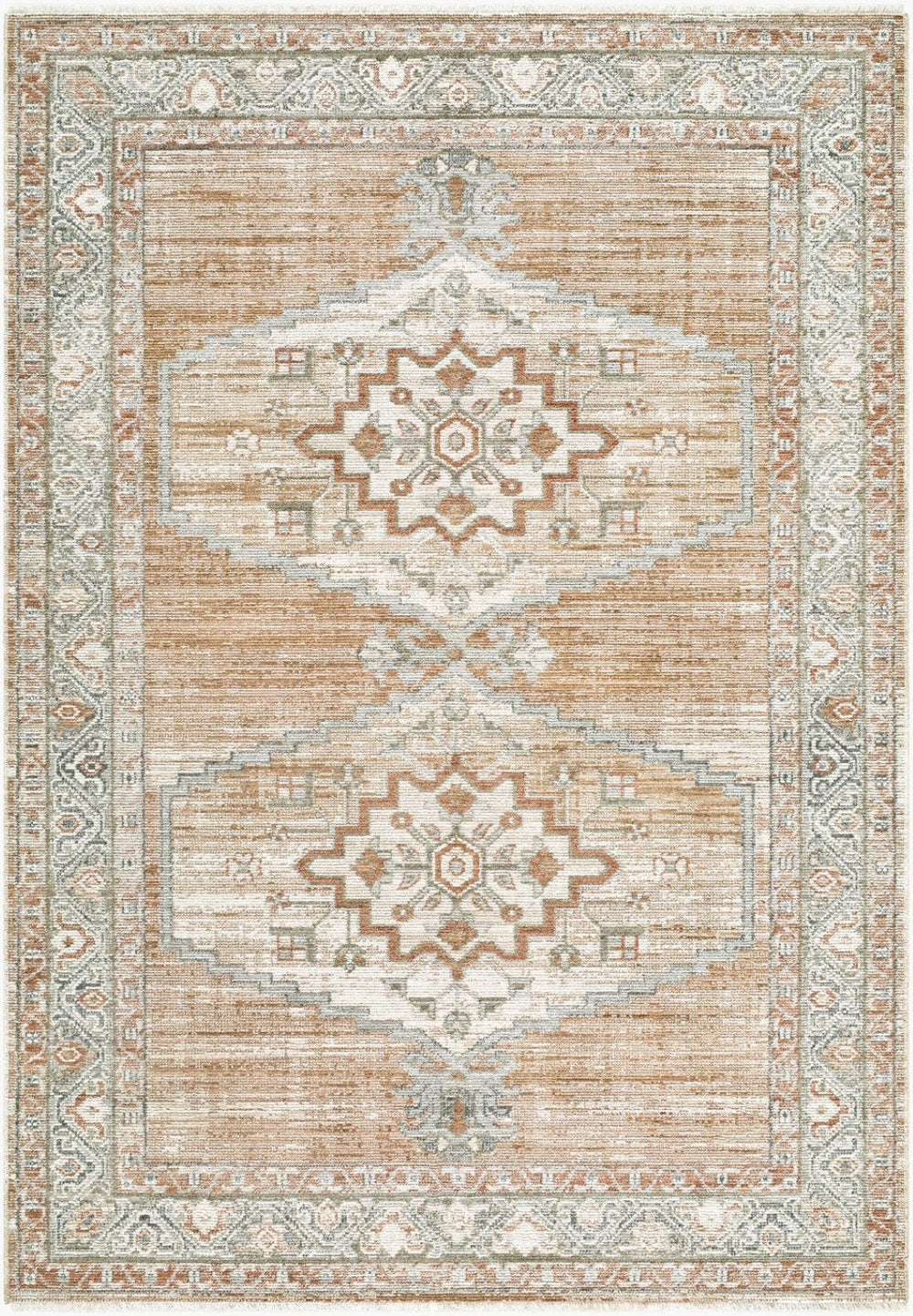 Livabliss Jane Machine Woven Polyester Area Rug with Fringe Border for Living Room Entryway Rust, White 5'3" x 7' JAA2307-575
