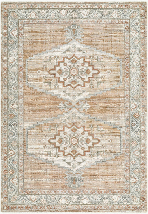 Livabliss Jane Machine Woven Polyester Area Rug with Fringe Border for Living Room Entryway Rust, White 5'3" x 7' JAA2307-575