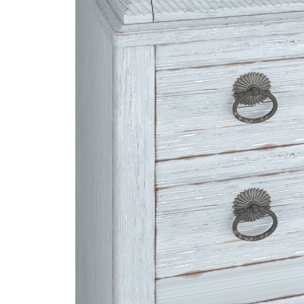 A.R.T. Furniture Summer Elegance Drawer Chest - Shutter Blue Flakey Oak, 8 Drawers With Secret Compartment & Chevron Design Blue Flakey Cathedral Oak Veneer,Parawood Solids 251150-1361