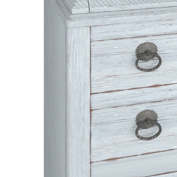 A.R.T. Furniture Summer Elegance Drawer Chest - Shutter Blue Flakey Oak, 8 Drawers With Secret Compartment & Chevron Design Blue Flakey Cathedral Oak Veneer,Parawood Solids 251150-1361