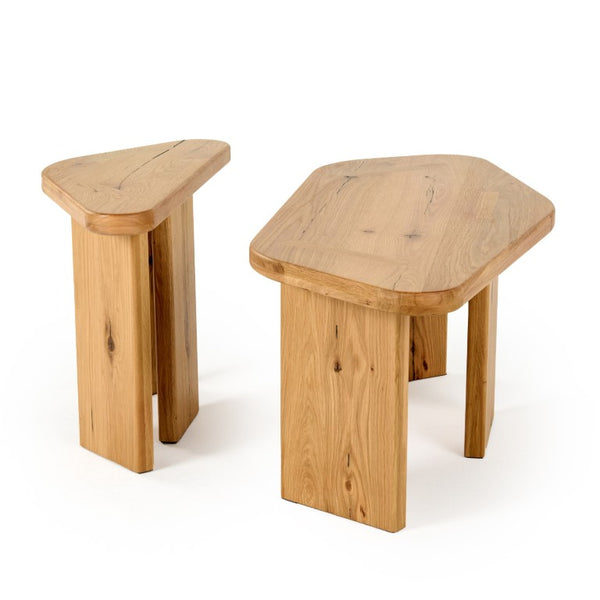 VIG Furniture Jack Modern Natural Oak Coffee Table Set — Two-Piece Free-Form Sculptural Tables, No Assembly VGWDVAN-CFT1-VAN-CFT2