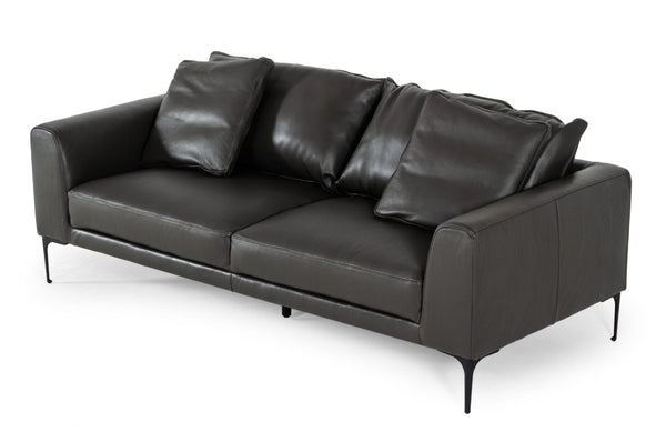 VIG Furniture Jacoba Dark Grey Leather Sofa With Tuxedo Arms, Black Metal Legs, Luxurious Cushioned Comfort VGKKKF2620-DKGRY-S-3