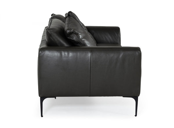 VIG Furniture Jacoba Dark Grey Leather Sofa With Tuxedo Arms, Black Metal Legs, Luxurious Cushioned Comfort VGKKKF2620-DKGRY-S-3