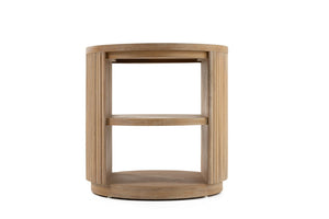 VIG Furniture Jacobson Round Acacia End Table With Vertical Ridges, Dual Shelves & Natural Light Finish, 21.6" VGWD-LYO-BF2D
