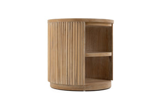 VIG Furniture Jacobson Round Acacia End Table With Vertical Ridges, Dual Shelves & Natural Light Finish, 21.6" VGWD-LYO-BF2D