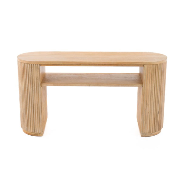 VIG Furniture Jacobson Modern Natural Acacia Console Table With Rounded Oval Top, Fluted Panels & Open Shelf (59.1") VGWD-LYO-LT2
