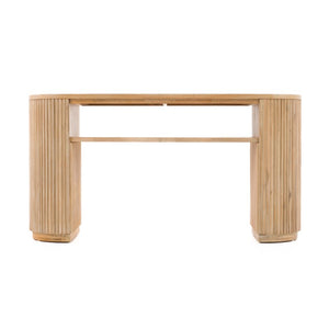VIG Furniture Jacobson Modern Natural Acacia Console Table With Rounded Oval Top, Fluted Panels & Open Shelf (59.1") VGWD-LYO-LT2