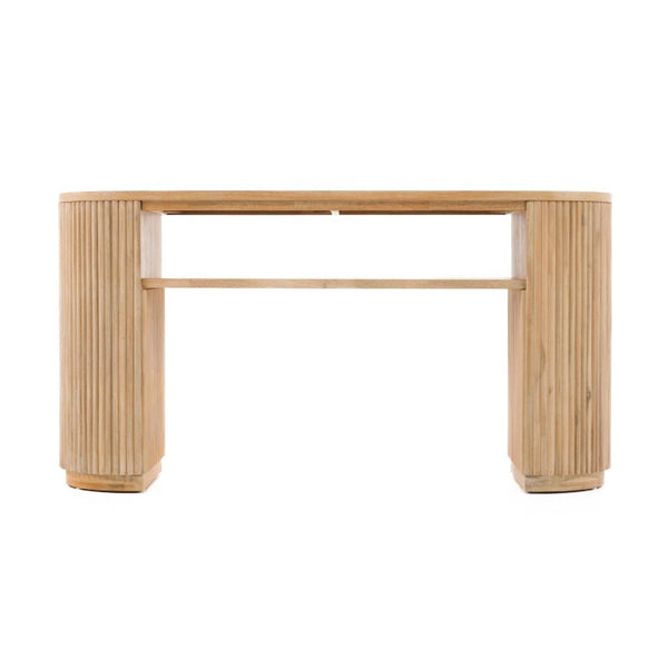 VIG Furniture Jacobson Modern Natural Acacia Console Table With Rounded Oval Top, Fluted Panels & Open Shelf (59.1") VGWD-LYO-LT2