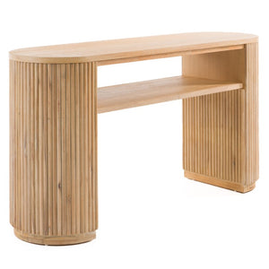 VIG Furniture Jacobson Modern Natural Acacia Console Table With Rounded Oval Top, Fluted Panels & Open Shelf (59.1") VGWD-LYO-LT2