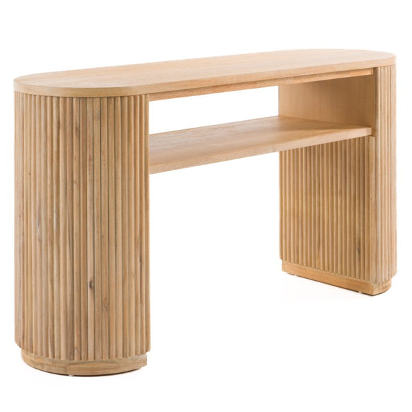VIG Furniture Jacobson Modern Natural Acacia Console Table With Rounded Oval Top, Fluted Panels & Open Shelf (59.1") VGWD-LYO-LT2