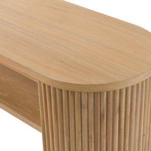 VIG Furniture Jacobson Modern Natural Acacia Console Table With Rounded Oval Top, Fluted Panels & Open Shelf (59.1") VGWD-LYO-LT2