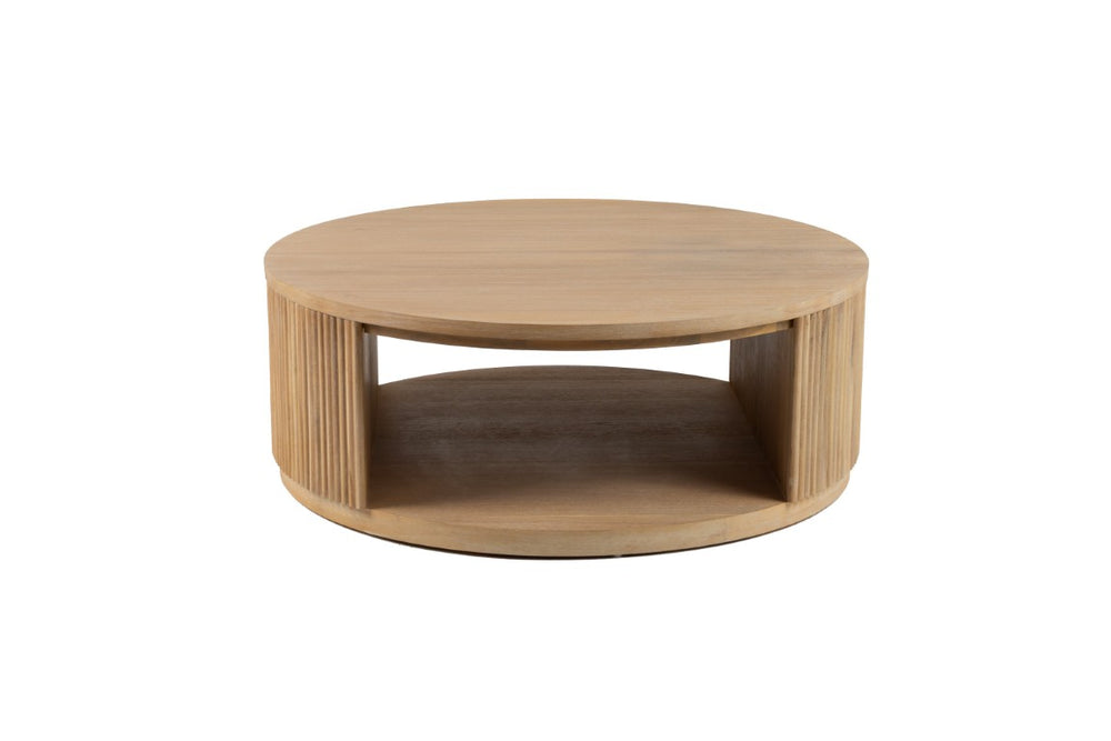 VIG Furniture Jacobson Round Acacia Coffee Table With Fluted Sides & Open Shelf, Natural Wood Grain Centerpiece VGWD-LYO-CFT2