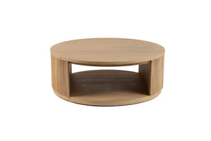 VIG Furniture Jacobson Round Acacia Coffee Table With Fluted Sides & Open Shelf, Natural Wood Grain Centerpiece VGWD-LYO-CFT2