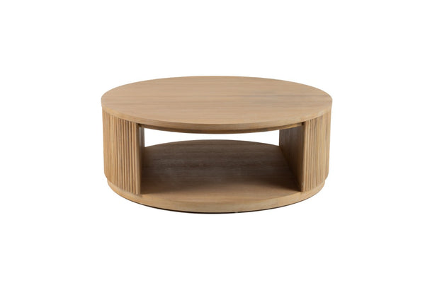 VIG Furniture Jacobson Round Acacia Coffee Table With Fluted Sides & Open Shelf, Natural Wood Grain Centerpiece VGWD-LYO-CFT2