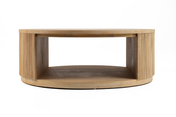 VIG Furniture Jacobson Round Acacia Coffee Table With Fluted Sides & Open Shelf, Natural Wood Grain Centerpiece VGWD-LYO-CFT2