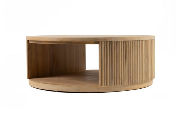 VIG Furniture Jacobson Round Acacia Coffee Table With Fluted Sides & Open Shelf, Natural Wood Grain Centerpiece VGWD-LYO-CFT2