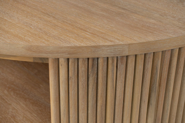 VIG Furniture Jacobson Round Acacia Coffee Table With Fluted Sides & Open Shelf, Natural Wood Grain Centerpiece VGWD-LYO-CFT2