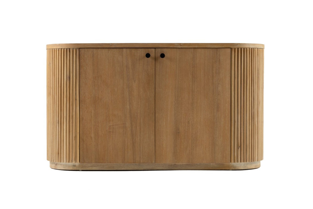 VIG Furniture Jacobson Modern Natural Acacia Buffet With Ribbed Doors, Rounded Top, Matte Black Handles, 55" Wide VGWD-LYO-LT1