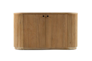 VIG Furniture Jacobson Modern Natural Acacia Buffet With Ribbed Doors, Rounded Top, Matte Black Handles, 55" Wide VGWD-LYO-LT1
