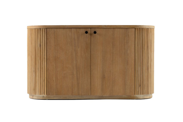 VIG Furniture Jacobson Modern Natural Acacia Buffet With Ribbed Doors, Rounded Top, Matte Black Handles, 55" Wide VGWD-LYO-LT1