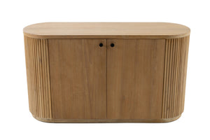 VIG Furniture Jacobson Modern Natural Acacia Buffet With Ribbed Doors, Rounded Top, Matte Black Handles, 55" Wide VGWD-LYO-LT1
