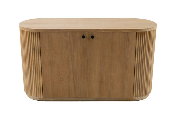 VIG Furniture Jacobson Modern Natural Acacia Buffet With Ribbed Doors, Rounded Top, Matte Black Handles, 55" Wide VGWD-LYO-LT1