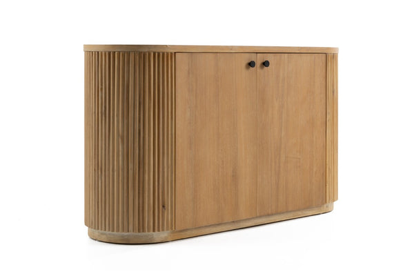 VIG Furniture Jacobson Modern Natural Acacia Buffet With Ribbed Doors, Rounded Top, Matte Black Handles, 55" Wide VGWD-LYO-LT1