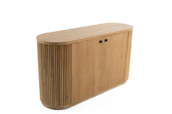 VIG Furniture Jacobson Modern Natural Acacia Buffet With Ribbed Doors, Rounded Top, Matte Black Handles, 55" Wide VGWD-LYO-LT1