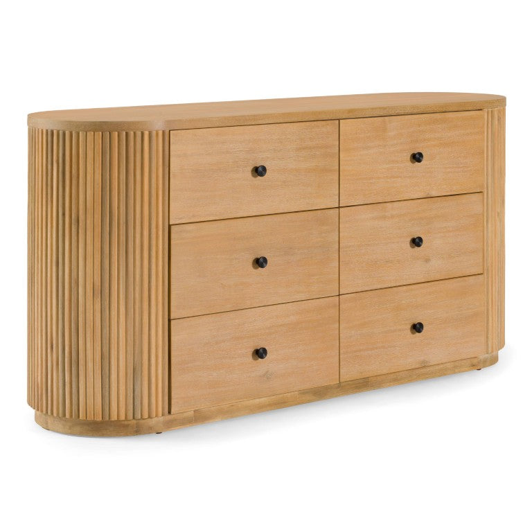 VIG Furniture Jacobson Modern Natural Acacia 6-Drawer Dresser — Solid Acacia Grain, Matte Black Hardware, Fully Assembled VGWD-LYO-DR06
