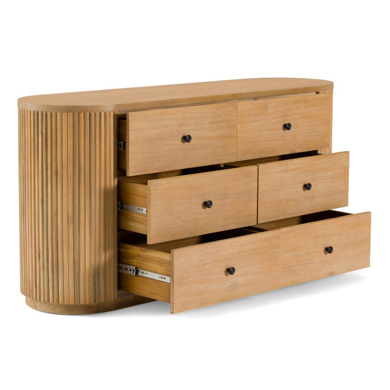 VIG Furniture Jacobson Modern Natural Acacia 6-Drawer Dresser — Solid Acacia Grain, Matte Black Hardware, Fully Assembled VGWD-LYO-DR06