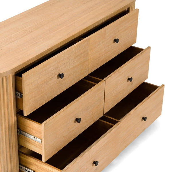 VIG Furniture Jacobson Modern Natural Acacia 6-Drawer Dresser — Solid Acacia Grain, Matte Black Hardware, Fully Assembled VGWD-LYO-DR06