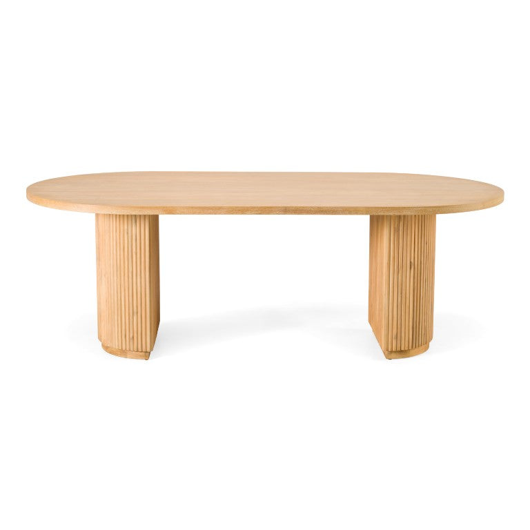 VIG Furniture Jacobson Natural Acacia Oval Dining Table For 8 — Double Pedestal, Solid+Manufactured Wood, Rustic Grain Finish VGWD-LYO-DT22