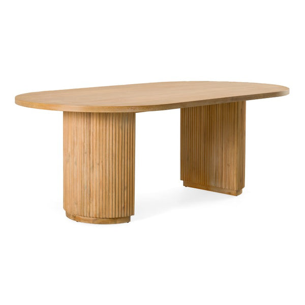 VIG Furniture Jacobson Natural Acacia Oval Dining Table For 8 — Double Pedestal, Solid+Manufactured Wood, Rustic Grain Finish VGWD-LYO-DT22