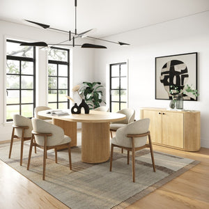 VIG Furniture Jacobson Modern Natural Acacia Buffet With Ribbed Doors, Rounded Top, Matte Black Handles, 55" Wide VGWD-LYO-LT1