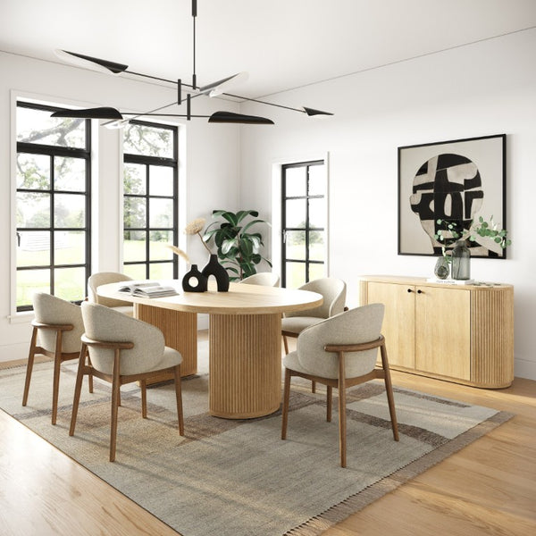 VIG Furniture Jacobson Modern Natural Acacia Buffet With Ribbed Doors, Rounded Top, Matte Black Handles, 55" Wide VGWD-LYO-LT1