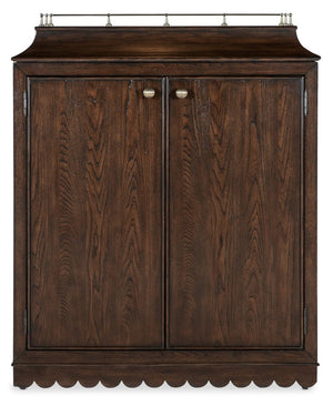 Hooker Furniture Commerce Dukes Bar Cabinet With Dark Elm, Gold Accents, Wine Glass Racks, 8-Bottle Pullout & Hidden Drawer 7228-50725-85