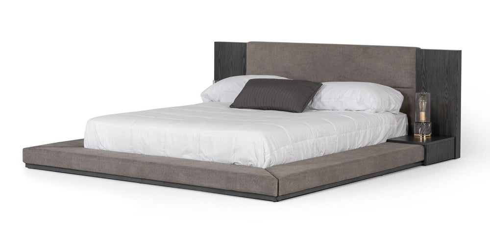 VIG Furniture Queen Nova Domus Jagger Upholstered Grey Bed With Built-In Nightstands, Slats Included, Modern Durable Design VGMABR-55-GRY-BED-Q