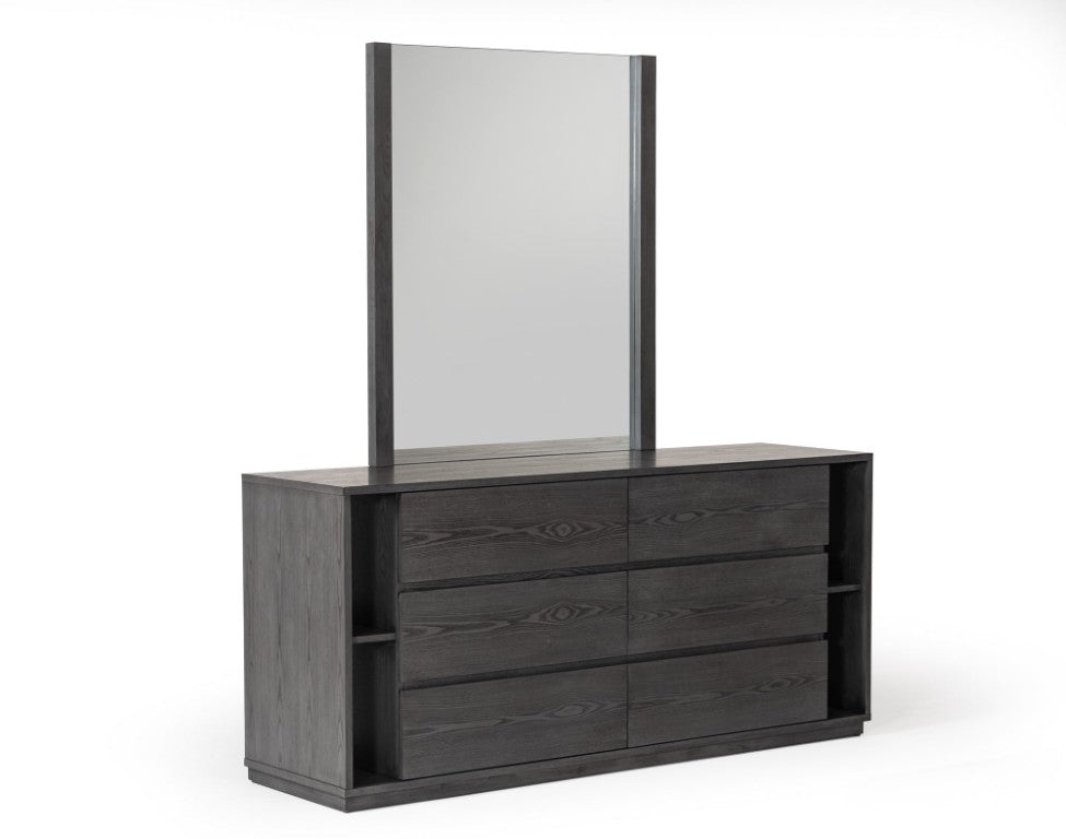 VIG Furniture Jagger Modern Grey Dresser With 6 Smooth-Glide Drawers, Built-In Side Bookshelves, Durable 63" Design VGMABR-55-GRY-DRS