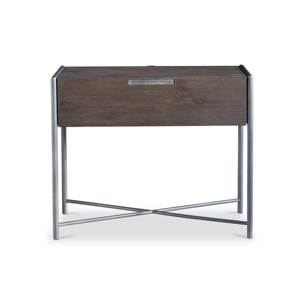 Bernhardt Bernhardt Outline Nightstand With Wire‑Brushed Oak & Textured Steel Frame, Soft‑Close Drawer, Modern 360233
